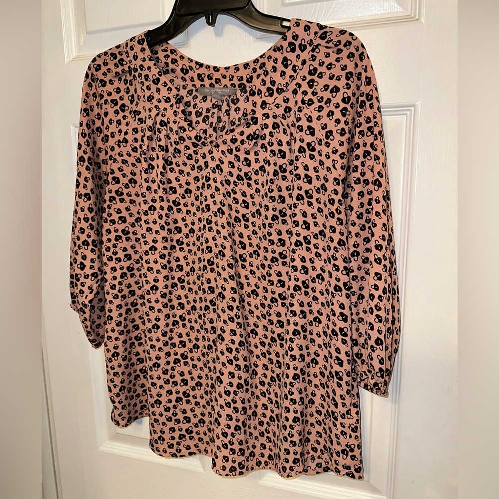 NY COLLECTION PL 3/4 SLEEVE PINK Locks Print Peasant Boho Polyester Pull-over
